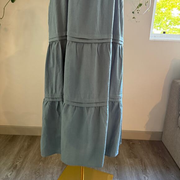 Kirundo Blue Square Neck Puff Sleeve Tiered Maxi Dress Pockets Medium Lagenlook - Picture 6 of 10